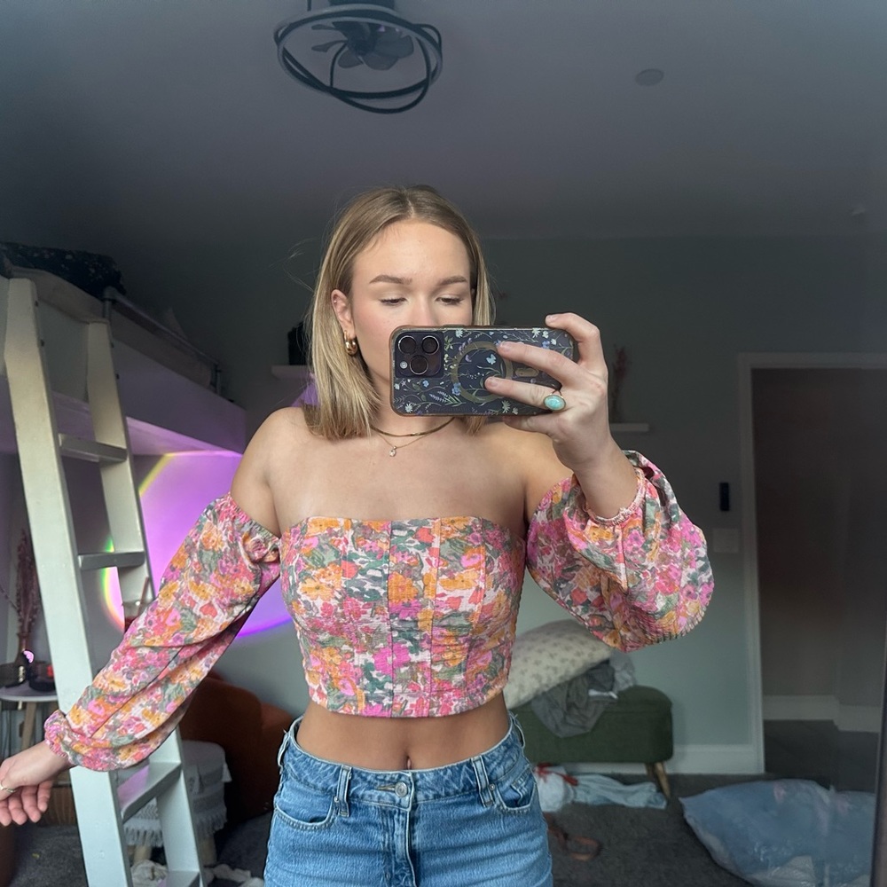 WILD FABLE Floral corset off the shoulder top